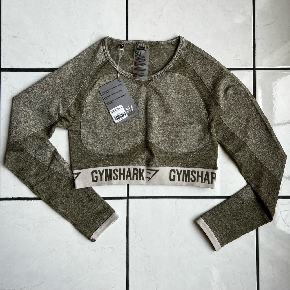 Gymshark Flex Long Sleeve Crop Top (M) - ‘Khaki/Sand’